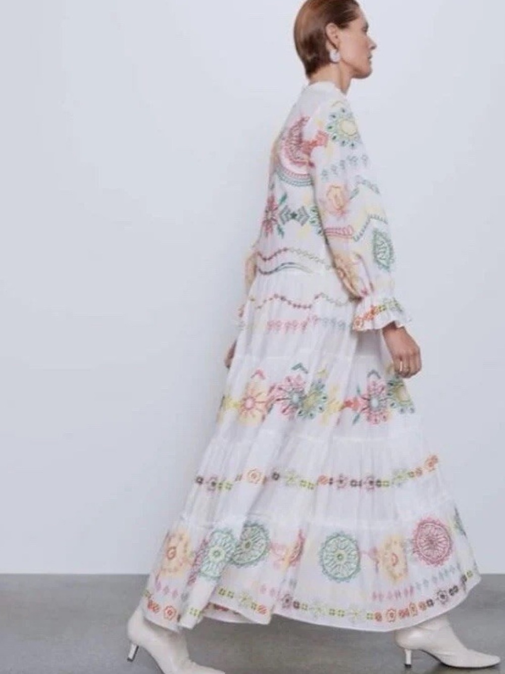 ZARA White Embroidered Maxi Dress - Picture 3 of 10